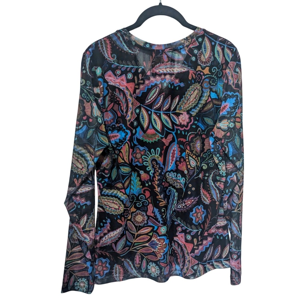 Johnny Was Silvana Multicolor V-Neck Long Sleeve Mesh Tee Floral Paisley New XL - Picture 3 of 6